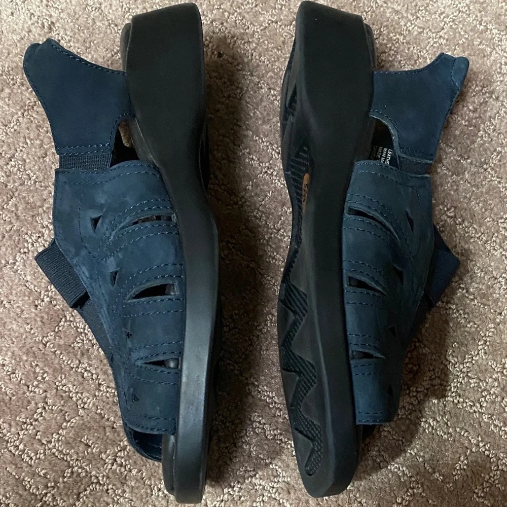 Navy Blue Leather Earth Shoes Size 6.5W Men’s Sandals Unisex Casual Summer